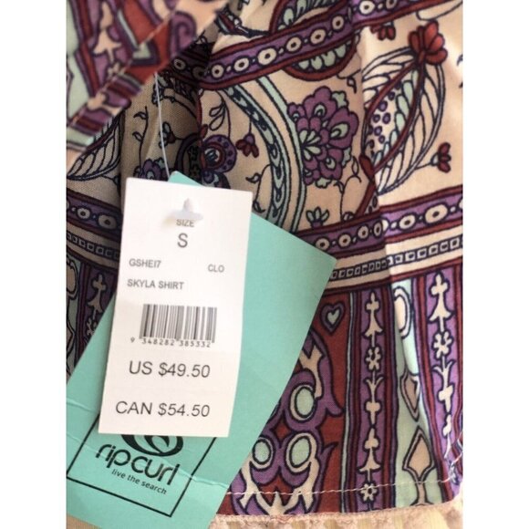 Rip Curl Women's Purple Blouse Floral Skyla Printed Shirt Top size S M - Picture 7 of 11